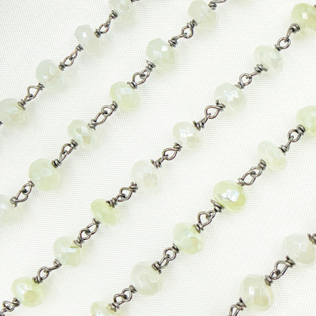 Coated Prehnite Gemstone Oxidized Wire Chain. CPR02