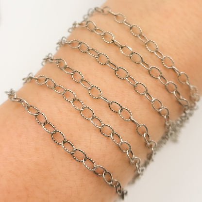 Silver Twisted Cable Oval Link Chain