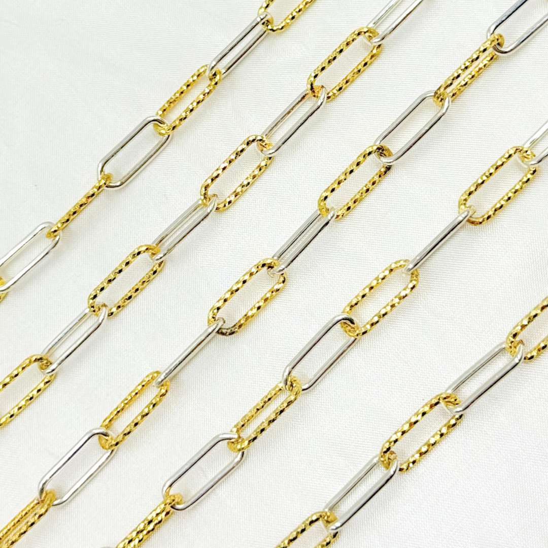 Gold Plated Sterling Silver Smooth & Diamond Cut Paperclip Chain