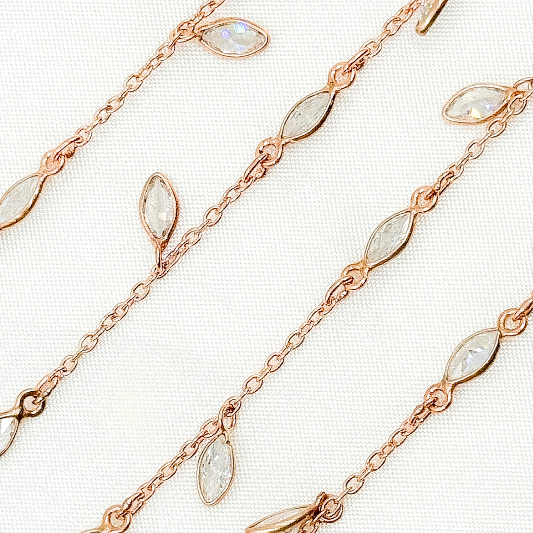 Cubic Zirconia Marquise Shape Dangle & Connected Wire Chain.