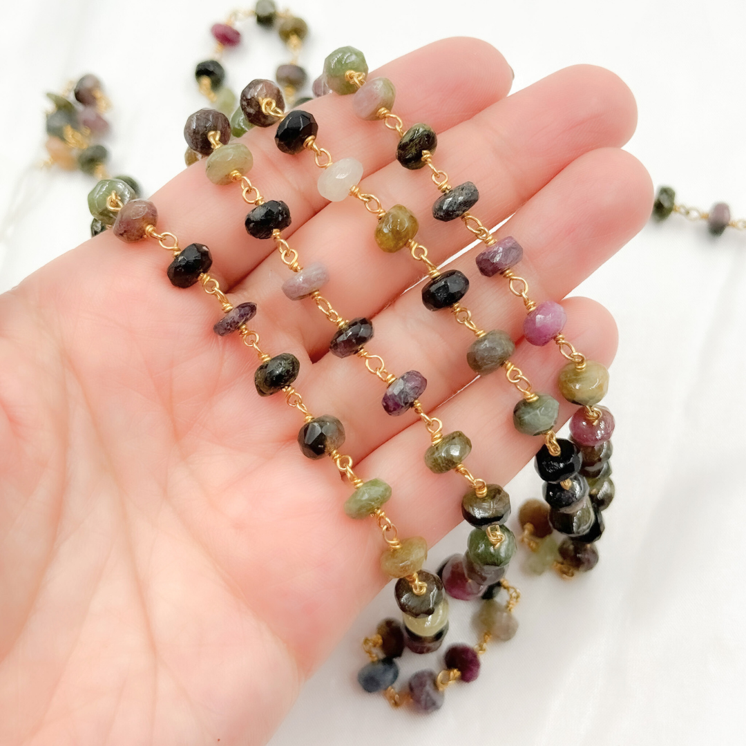 Multi Tourmaline Gold Plated Wire Chain
