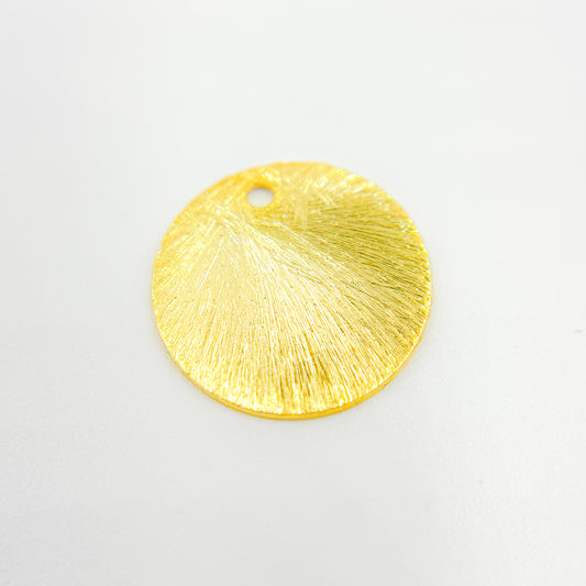 15MM Gold-plated sterling silver brushed round flat disc charm with a single hole