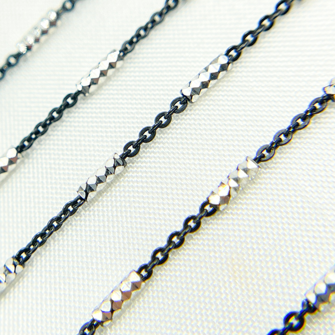 Black Rhodium Sterling Silver Satellite Diamond Cut Tube Chain