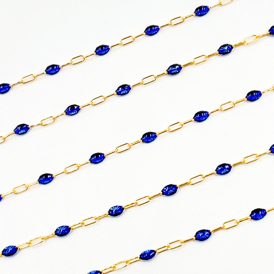 V250-BLGF. 14k Gold Filled Blue Color Enamel Satellite Cable Chain