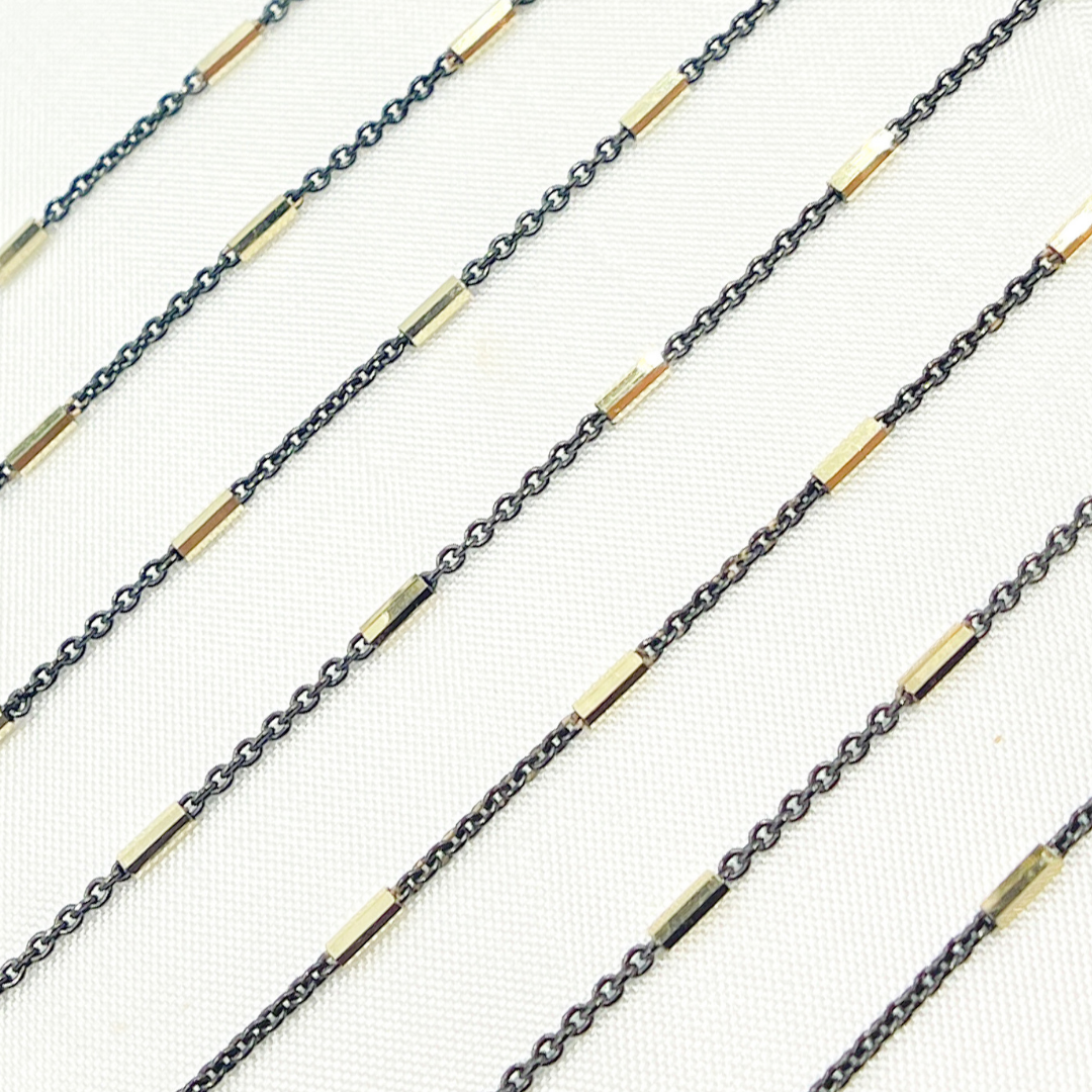Sterling Silver Satellite Gold Plated and Black Rhodium Two Tone Bar Chain