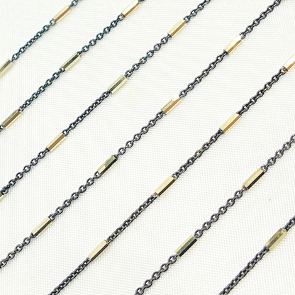 Sterling Silver Satellite Gold Plated and Black Rhodium Two Tone Bar Chain