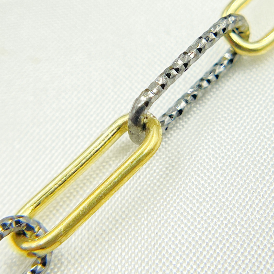 Gold Plated & Black Rhodium 925 Sterling Silver Smooth & Diamond Cut Paperclip Chain