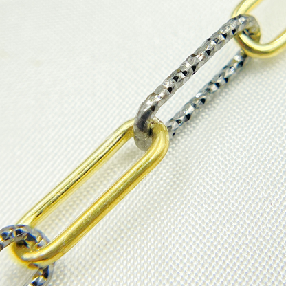 Gold Plated & Black Rhodium 925 Sterling Silver Smooth & Diamond Cut Paperclip Chain