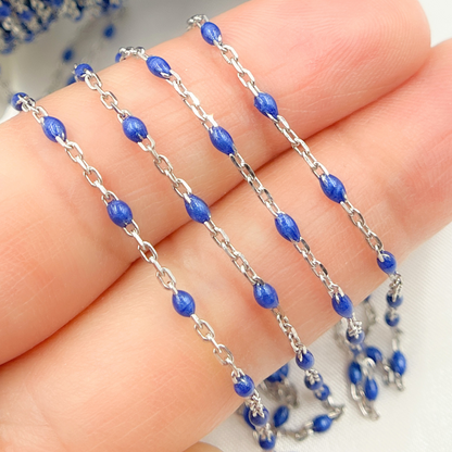Sterling Silver Blue Color Enamel Chain