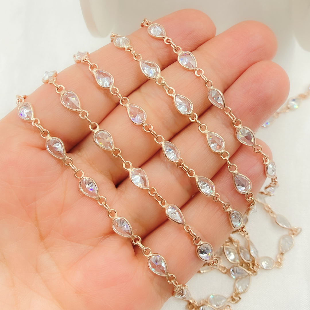 Cubic Zirconia Pear Shape Connected Chain.