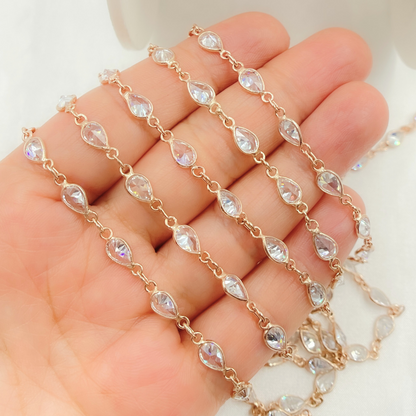 Cubic Zirconia Pear Shape Connected Chain.