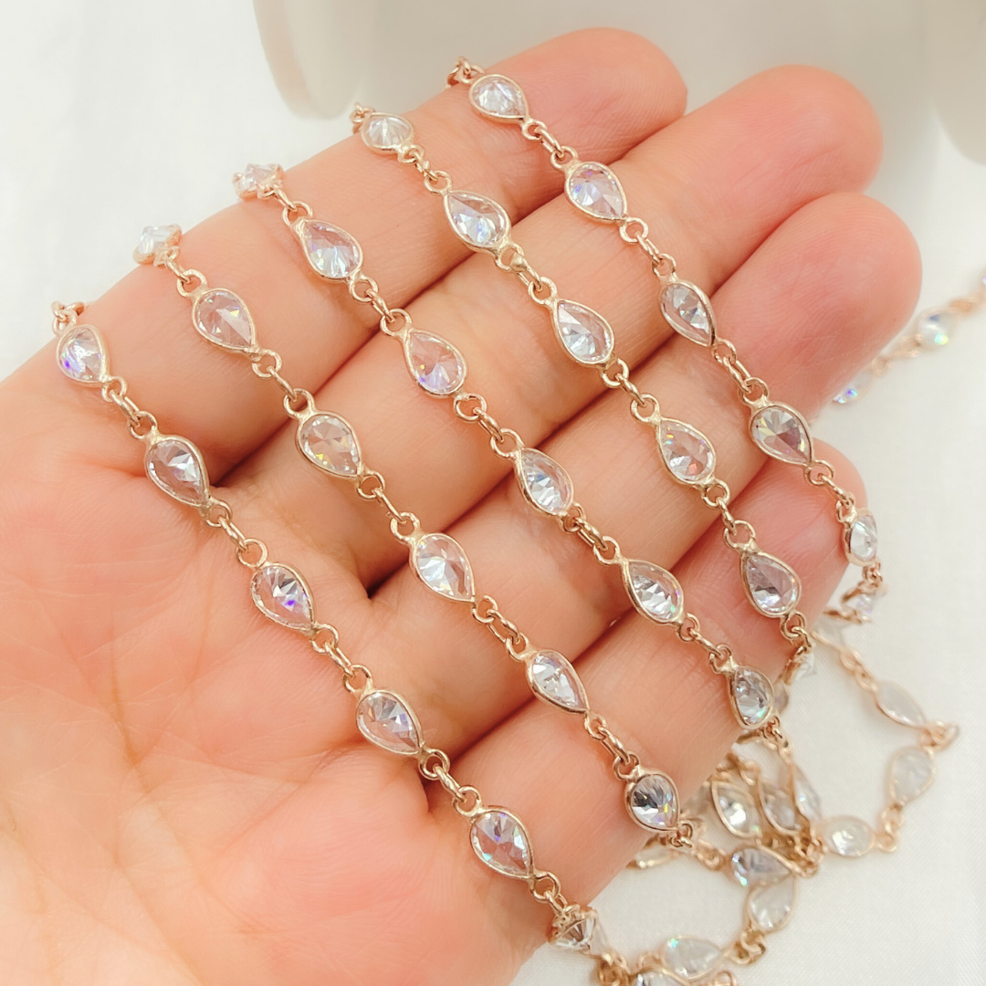 Cubic Zirconia Pear Shape Connected Chain. CZ23