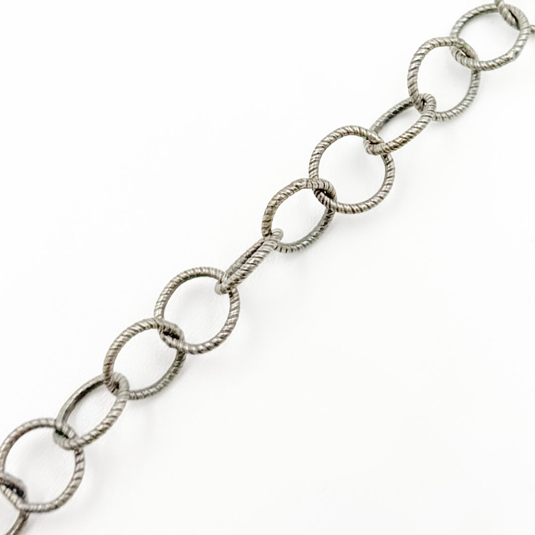 Oxidized Sterling Silver Twisted Round Link Chain
