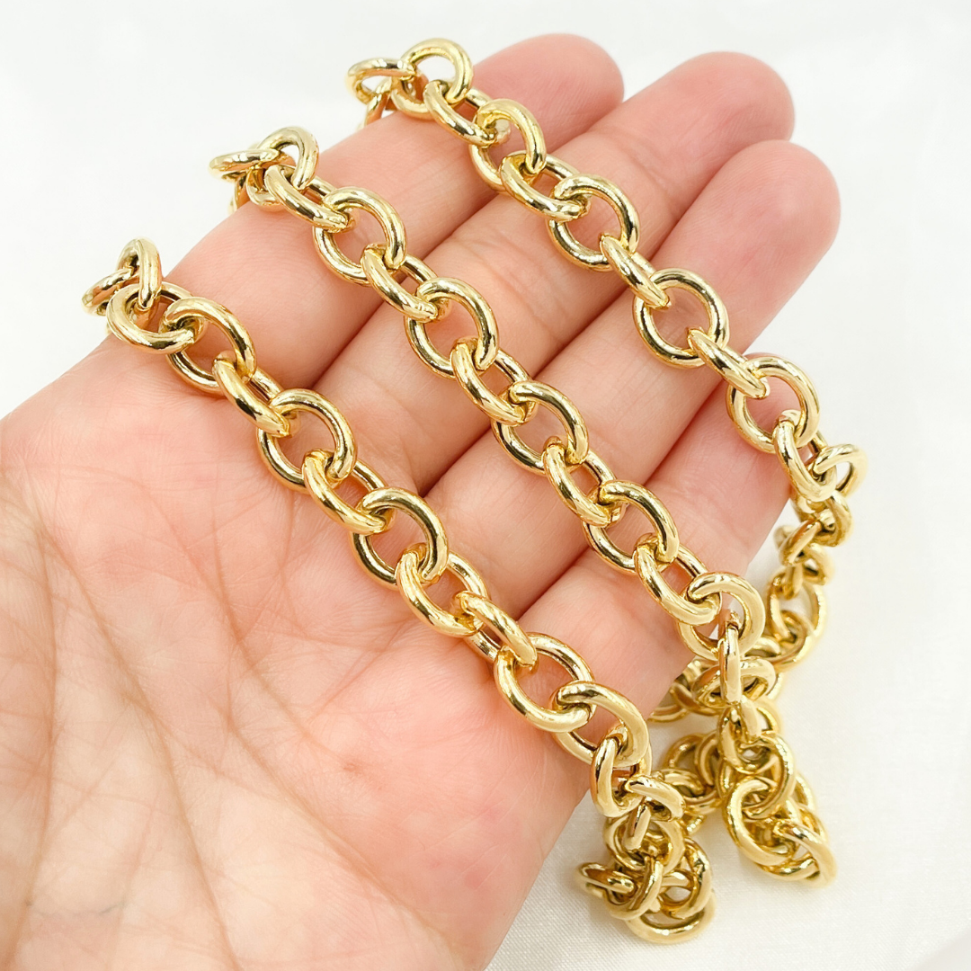 Gold Plated 925 Sterling Silver Hollow Smooth Oval Link Chain. Y99GP