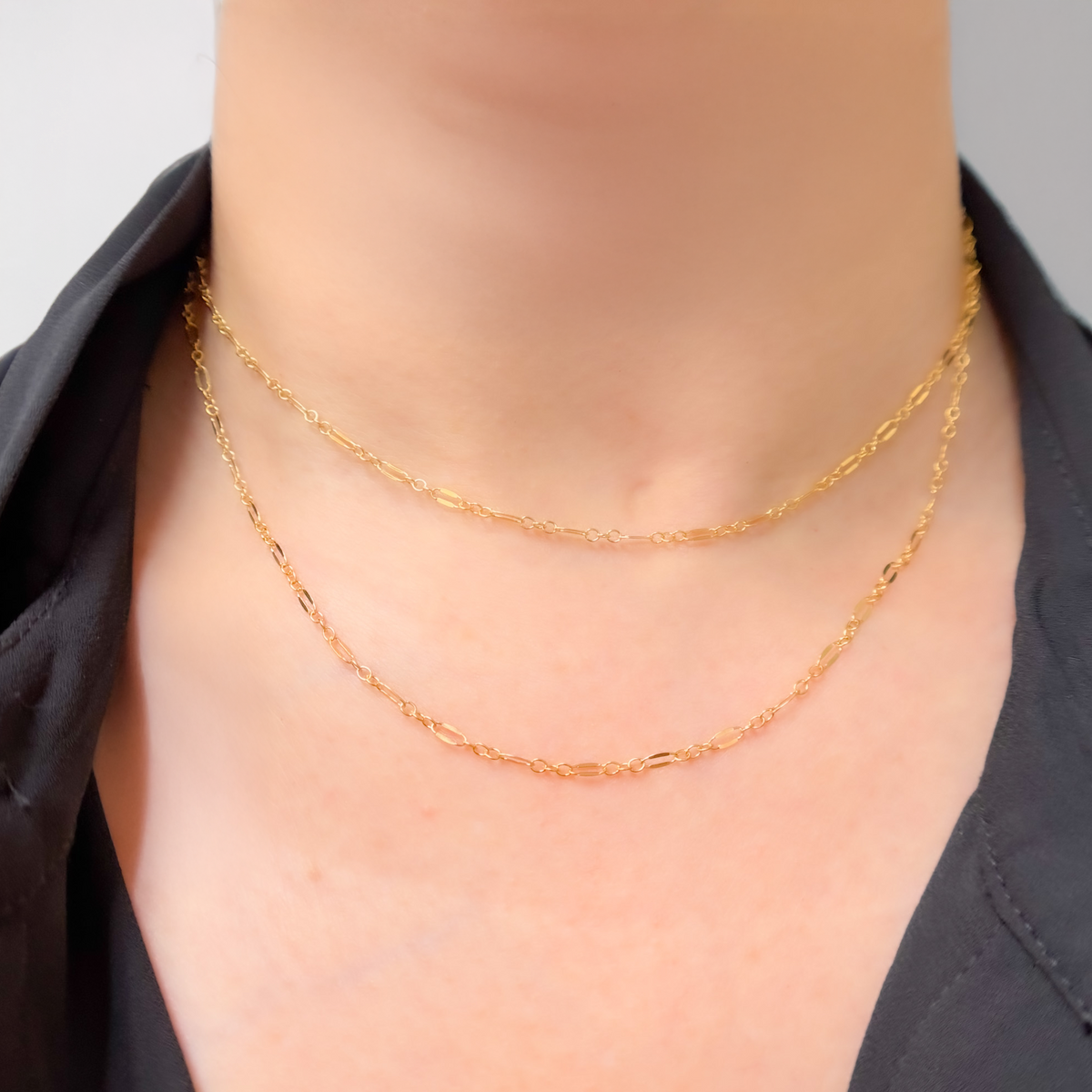 14K Gold-Filled Flat Marina and Cable Links Necklace