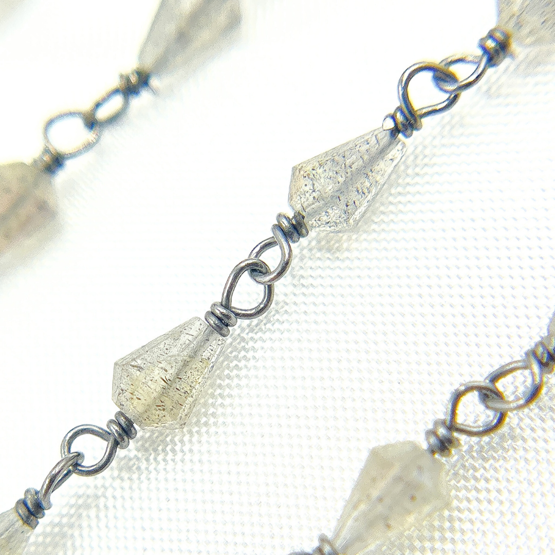 Labradorite Cone Shape Oxidized Wire Chain. LAB43