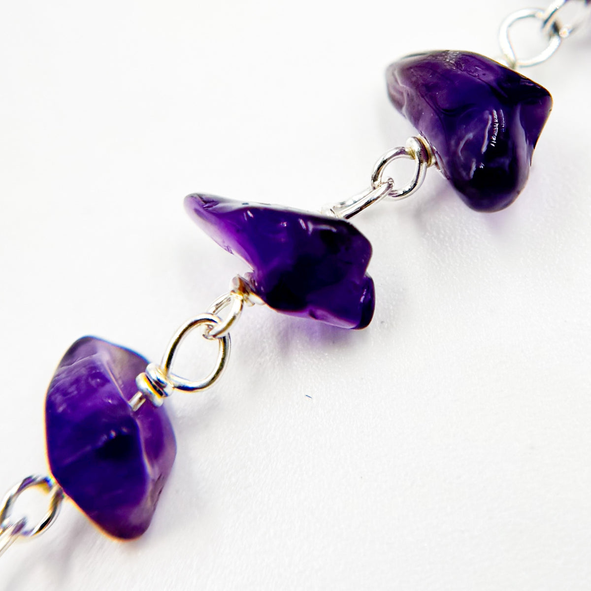 Amethyst Organic Shape Sterling Silver Wire Chain