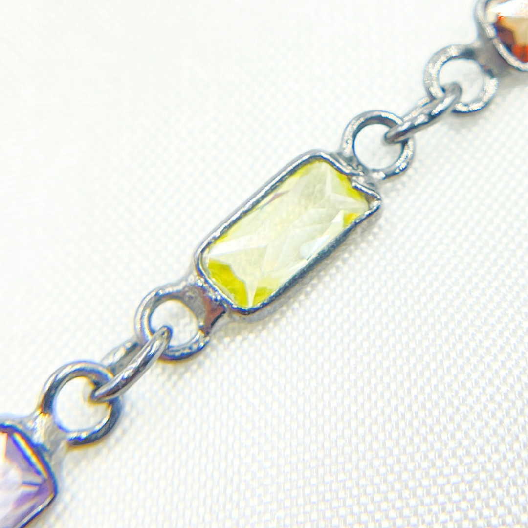 Multi Color Cubic Zirconia Rectangular Shape Connected Chain