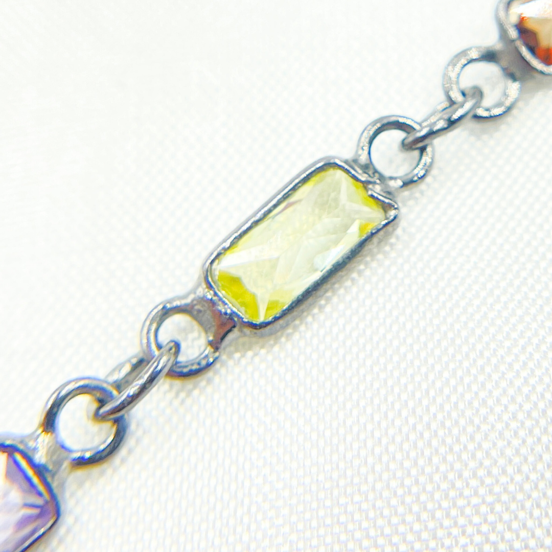 Multi Color Cubic Zirconia Rectangular Shape Connected Chain. CZ45