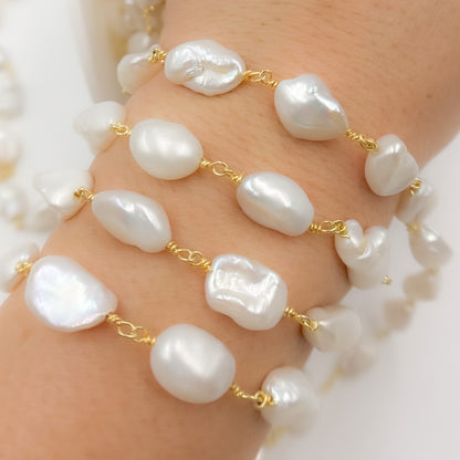 Gold Plated Wire Nugget Freshwater Pearl Chain
