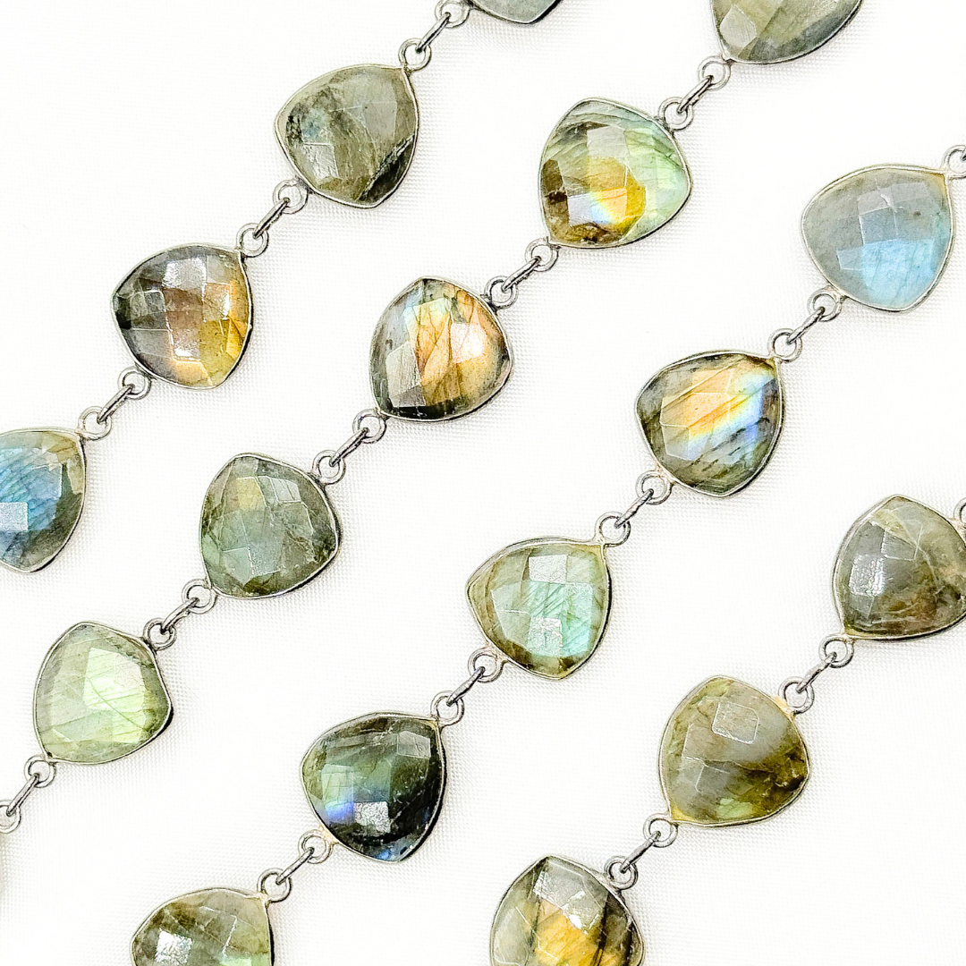 Labradorite Triangle Shape Bezel Oxidized Wire Chain. LAB23