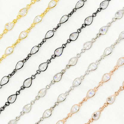 Cubic Zirconia Pear Shape Connected Chain.