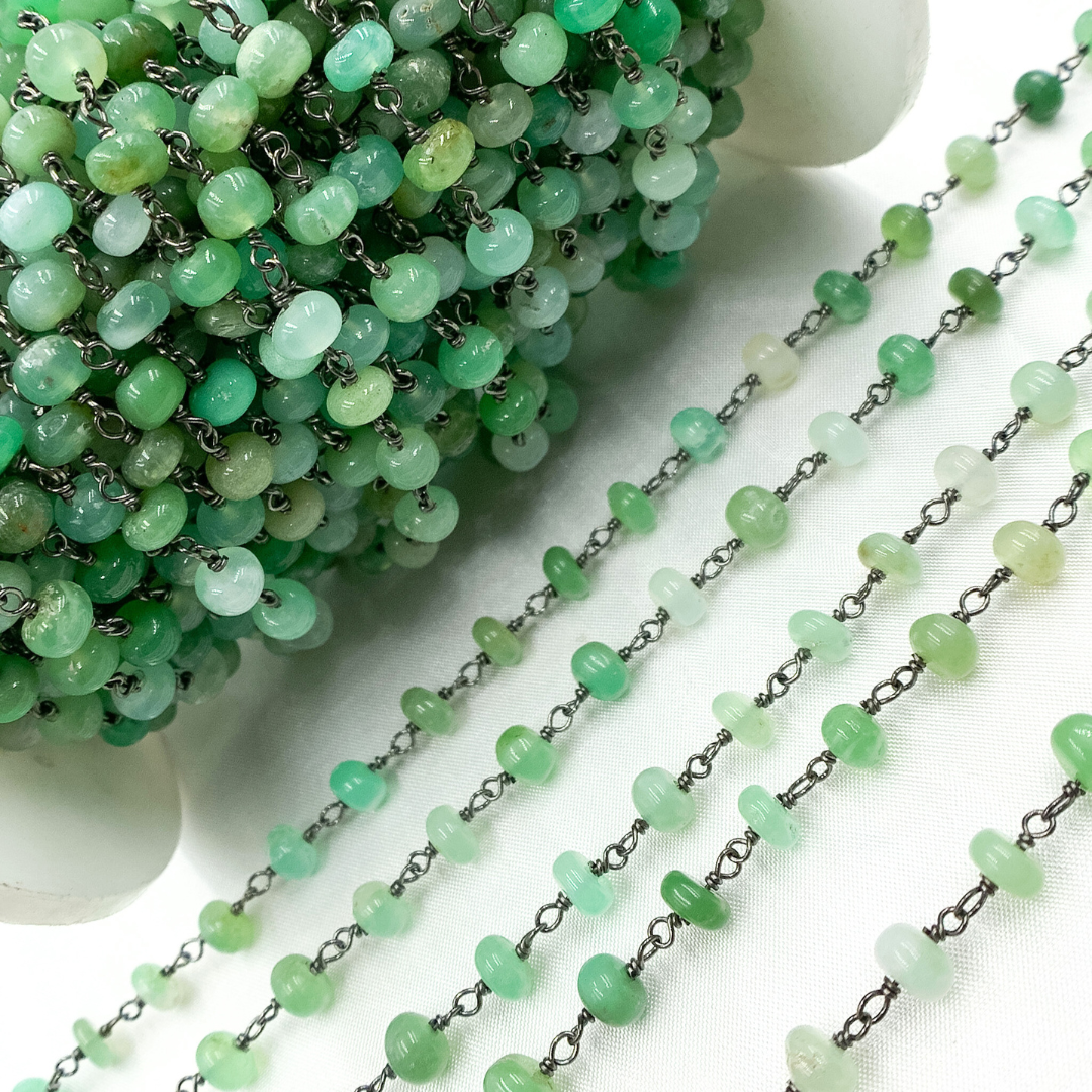 Chrysoprase Smooth Oxidized Wire Chain
