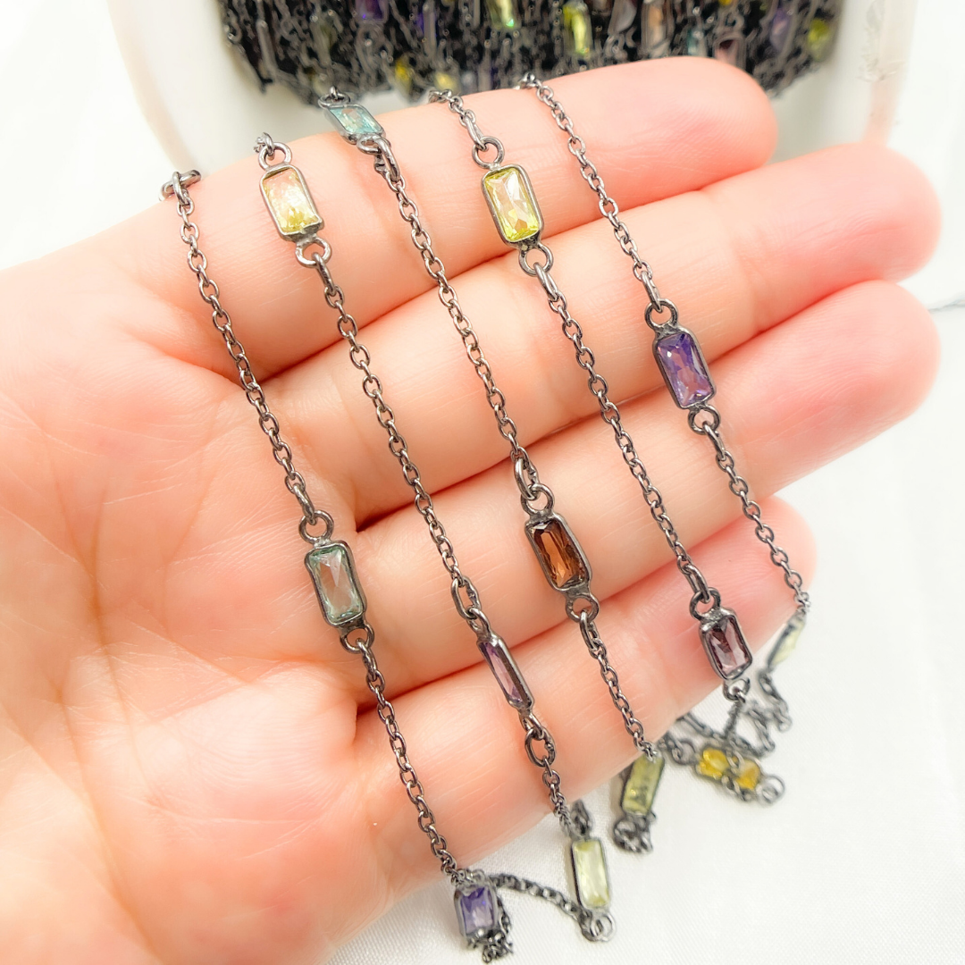 Multi Color Cubic Zirconia Rectangular Shape Connected Chain