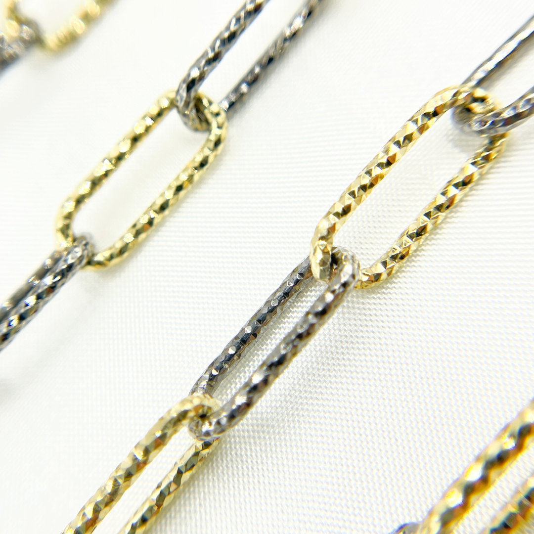 Black Rhodium & Gold Plated 925 Sterling Silver Diamond Cut Paperclip Chain
