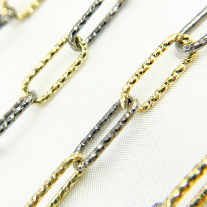 Black Rhodium & Gold Plated 925 Sterling Silver Diamond Cut Paperclip Chain