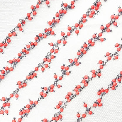 Red Coral Cluster Dangle Wire Chain