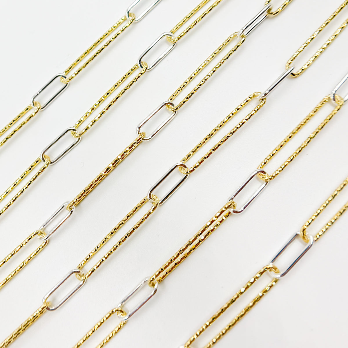 Sterling Silver Smooth and Gold Plated Diamond Cut Paperclip Chain