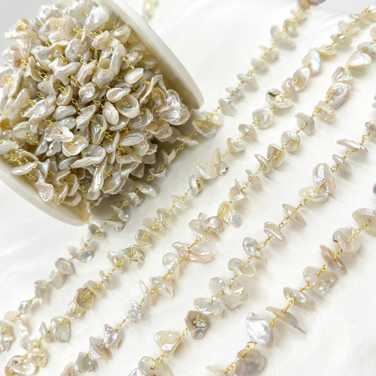 Freshwater Pearl Organic Shape Gold Plated Sterling Silver Wire Chain