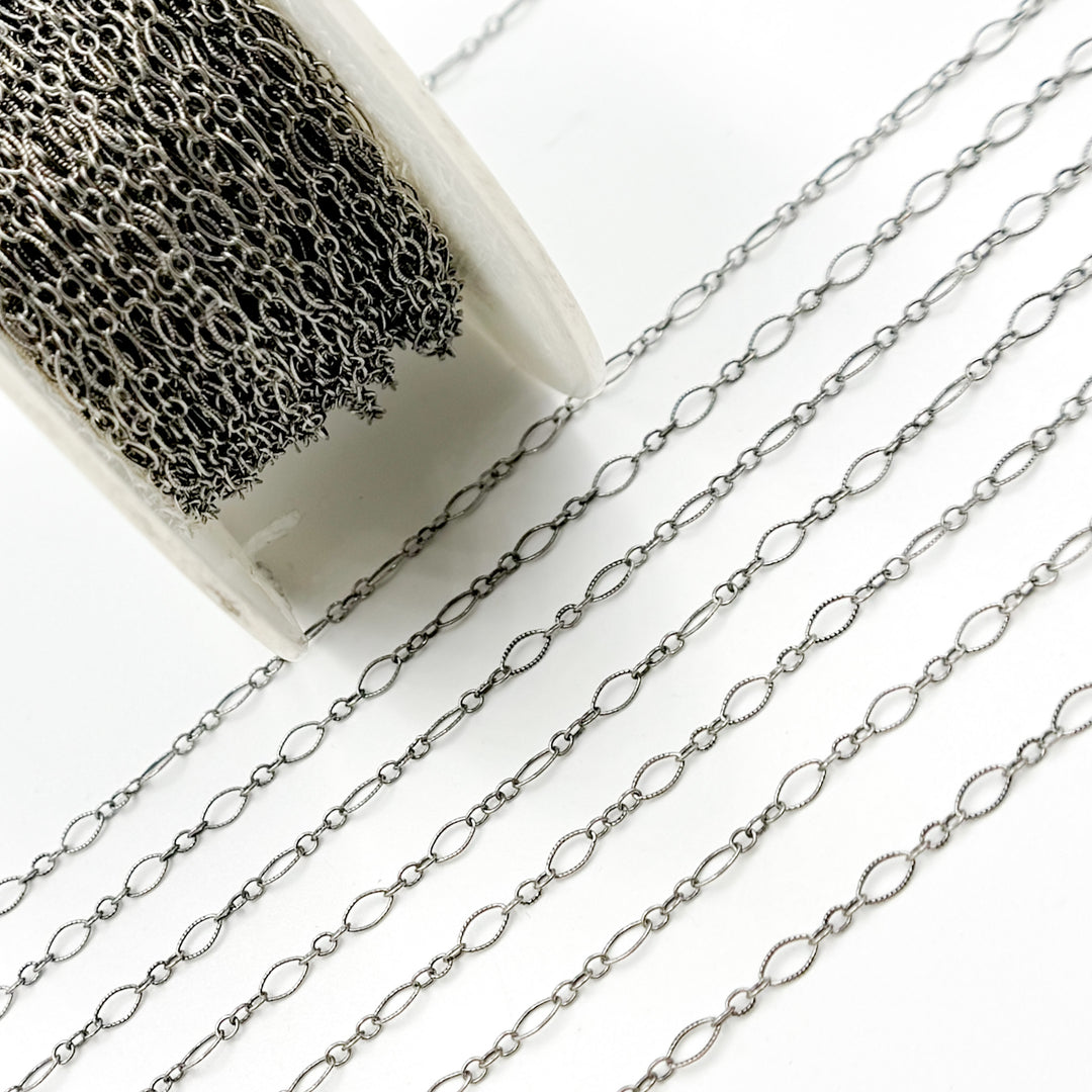 Oxidized Sterling Silver Hammered Long & Short Link Chain