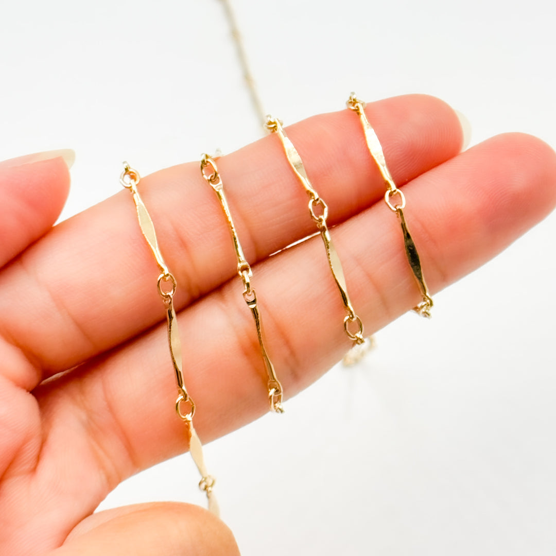 14K Solid Yellow Gold Dapped Bar Chain