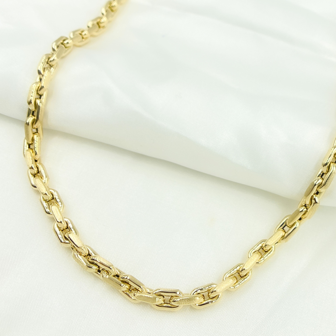 568277LSG. 14K Yellow Hollow Gold Smooth and Textured Oval Link Necklace