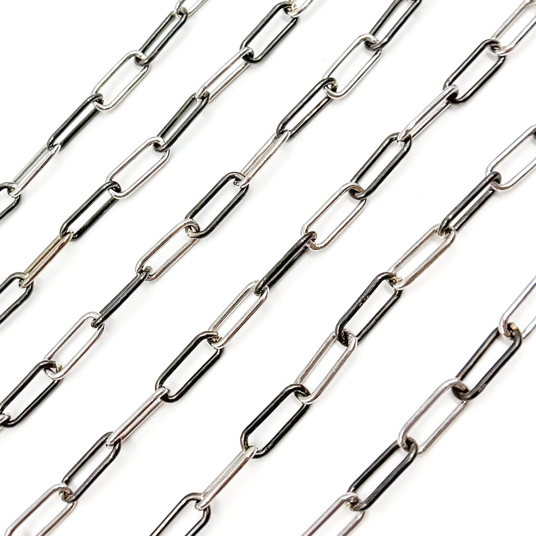Black Rhodium Sterling Silver Smooth Paperclip Chain