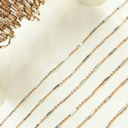 Rose Gold Plated Sterling Silver Satellite Diamond Cut Tube Chain