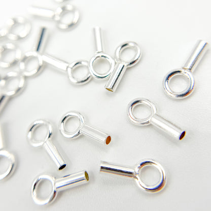 1.2MM White Sterling Silver Crimp Endcap with Ring