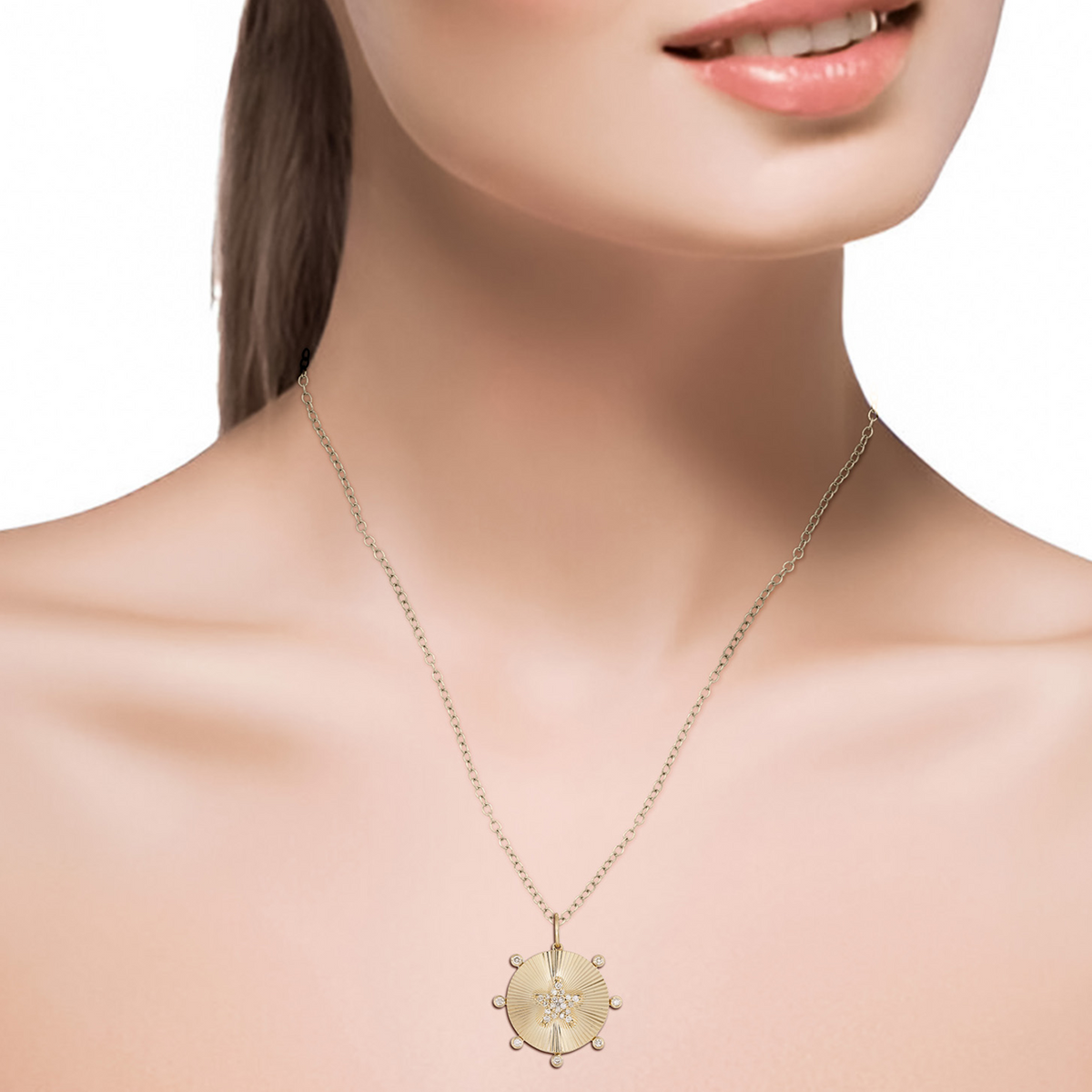 14K Solid Gold Diamond Star Necklace