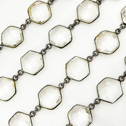 Crystal Hexagon Shape Bezel Oxidized Wire Chain. CR2