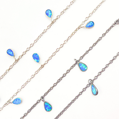 Created Blue Opal Rectangular Shape Dangle Chain.