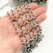 Pearl Cluster Dangle Oxidized 925 Sterling Silver Wire Chain