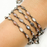 Load image into Gallery viewer, CMS106. Coated Multi Moonstone Oval Shape Bezel Oxidized Wire Chain