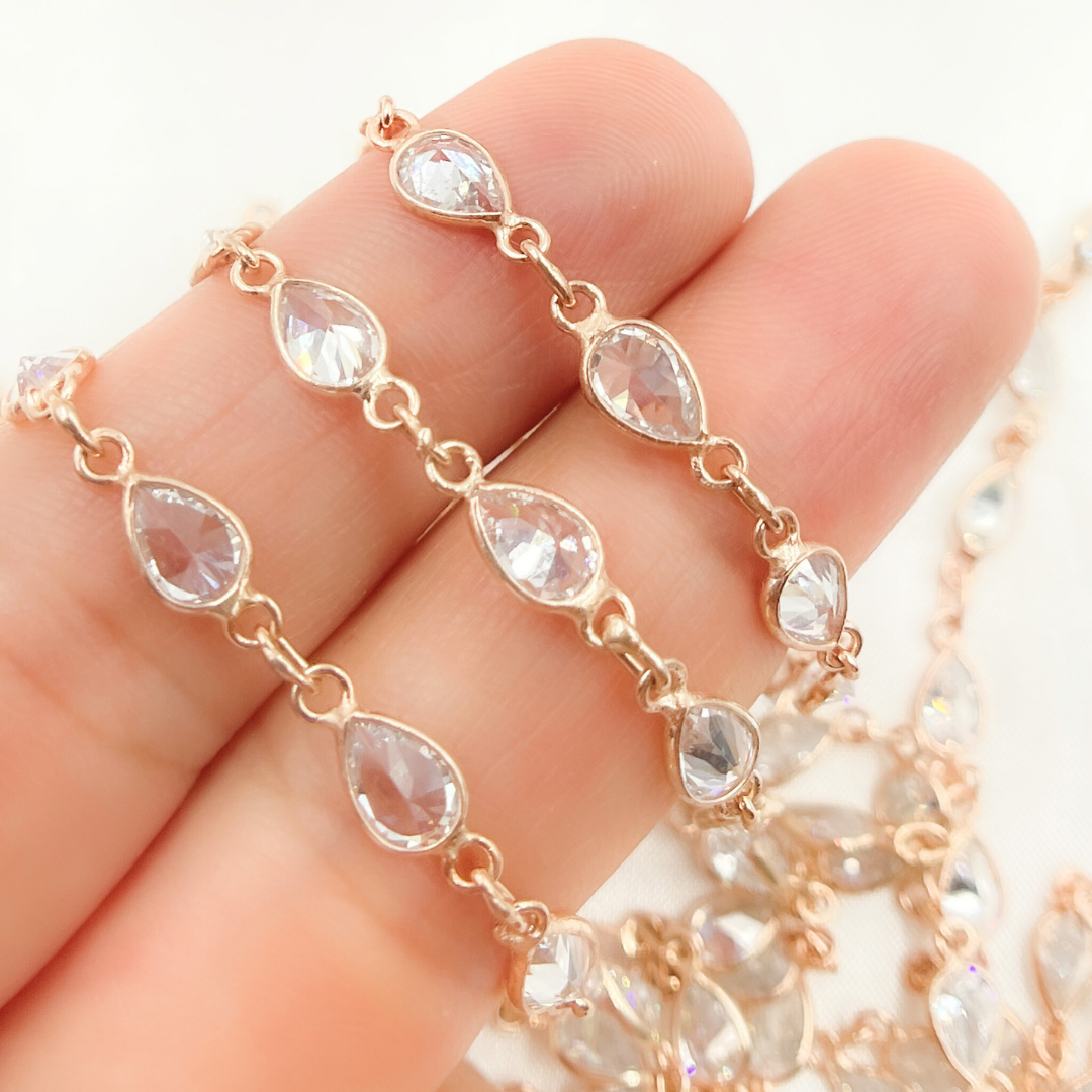 Cubic Zirconia Pear Shape Connected Chain. CZ23