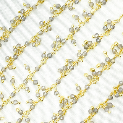 Coated Grey Moonstone Cluster Dangle Gold Plated Wire Chain.