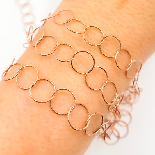 Rose Gold Plated Sterling Silver Diamond Cut Round Link Chain