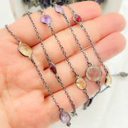 Multi Stone with Organic Shape Wire Wrap Chain