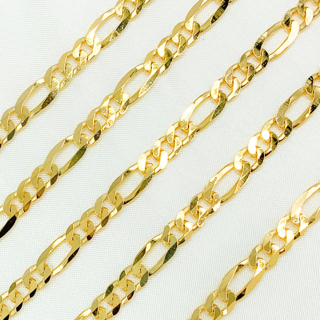 Gold Plated 925 Sterling Silver Ultra Flat Figaro Chain. 