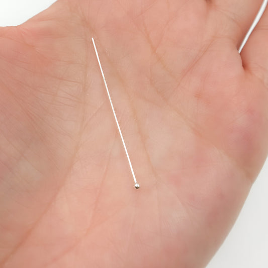 24 Gauge White Sterling Silver Ball 1.5 Inch Headpin